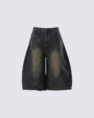 Vintage Washed Seven-Length Denim Pants