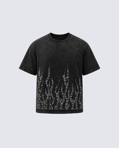 Retro Washed Flame Print Personalized T-Shirt
