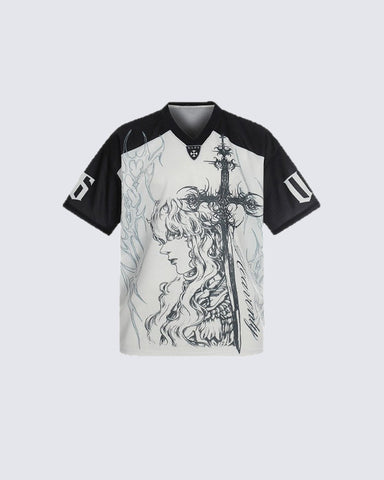 Gothic Angel Print Casual Retro Jersey Short Sleeve