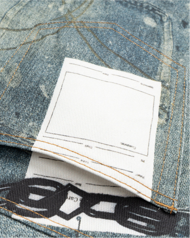 American Street Graffiti Print Washed Denim Shorts