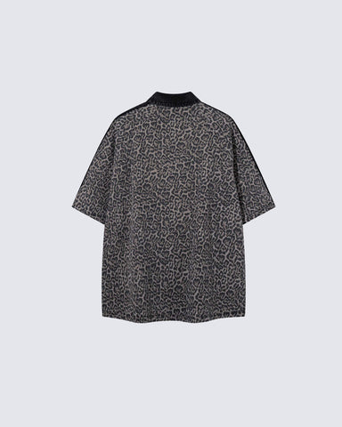 American Retro Leopard Print Patchwork Frayed Short-Sleeved Shirt