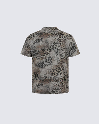 American High Street Style Leopard Print Fashion T-Shirt