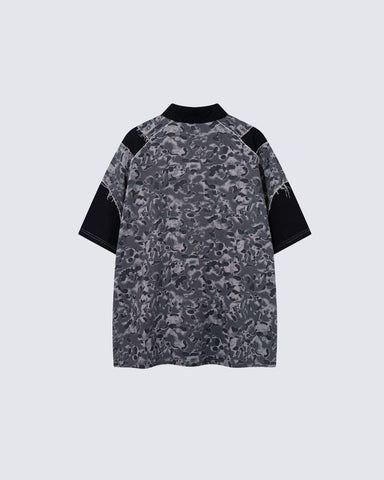 Retro Distressed Camo Zip-up Shirt