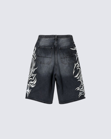 American Vintage Washed Tribal Print Denim Shorts