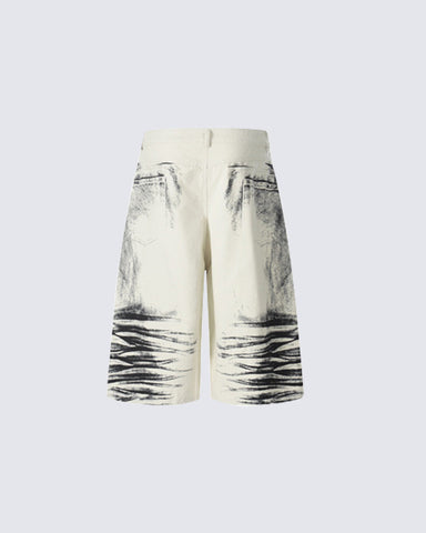 American Washed Ink Print Loose Casual Shorts