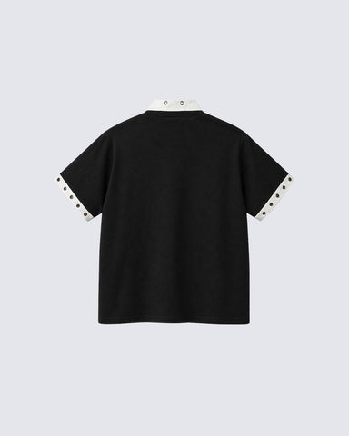 Graphic Stud Collar Contrast Tee