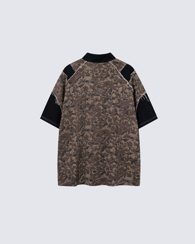 Retro Distressed Camo Zip-up Shirt