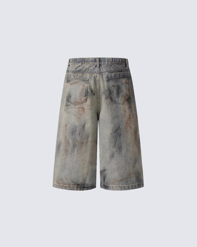 American Vintage Dirty Wash Loose Fit Denim Shorts