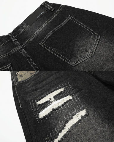 New Washed Black Camo Patchwork Shorts