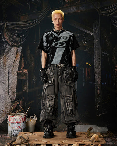 American Black Mesh Number Print Tee