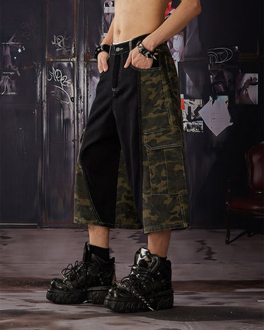 Contrast Panel Camo Utility Shorts New
