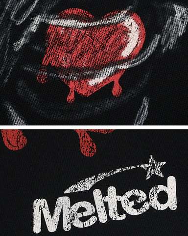 Gothic Skeleton Heart Print Waffle T-Shirt
