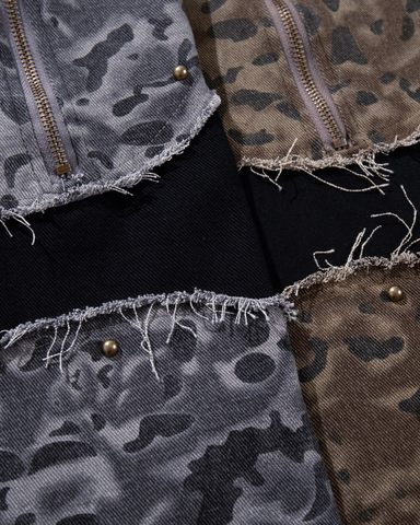 Retro Distressed Camo Zip-up Shirt
