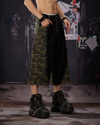 Contrast Panel Camo Utility Shorts New
