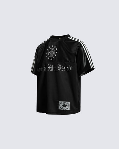 Black Gothic Letter Stripe Sport T-Shirt