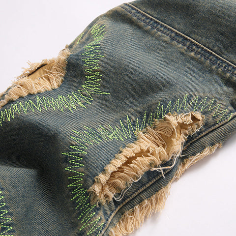 Mens Fashion Jeans Destroy embroidery thread balls 5721#