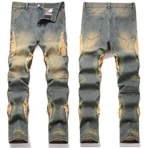 Mens Fashion Jeans Destroy embroidery thread balls 5721#