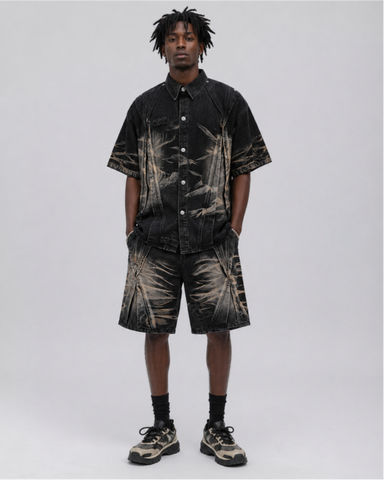 Vintage Washed Shadow Print Short Sleeve Shirt