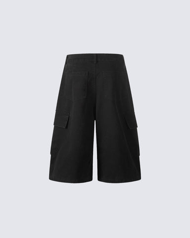 Script Embroidered Utility Cargo Bermuda Shorts
