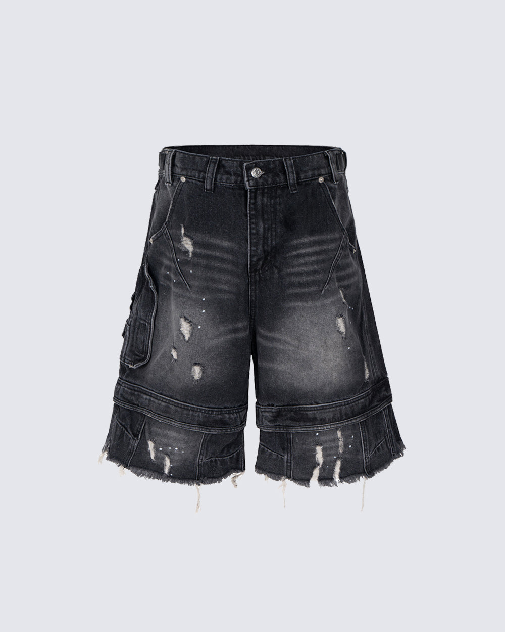 Vintage Washed Cargo Five-Length Denim Shorts