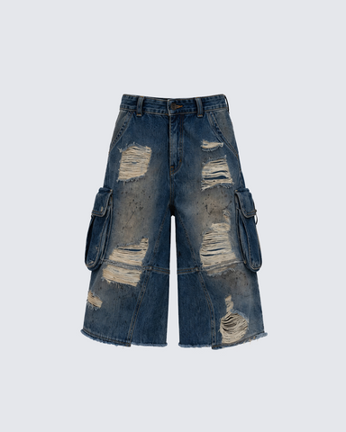 Distressed Cargo Denim Shorts