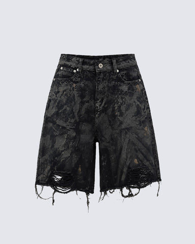 Vintage Distressed Black Denim Shorts