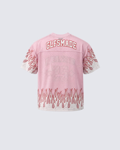 Flame Print Mesh Jersey Casual Tee