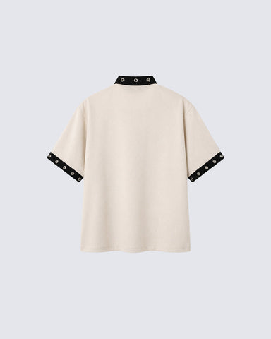 Graphic Stud Collar Contrast Tee