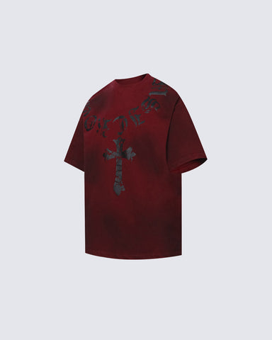 Vintage Washed Cross Graphic Burgundy Shirt