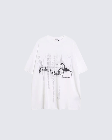 Gothic Chain Print Oversized Black T-Shirt