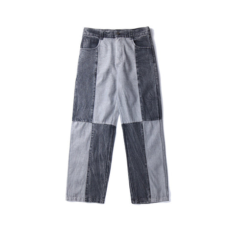 Men Jeans Washed Old Baggy Straight Trousers Tie-Dye Denim Trousers