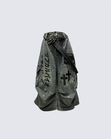 Gothic Washed Denim Shorts with Chains
