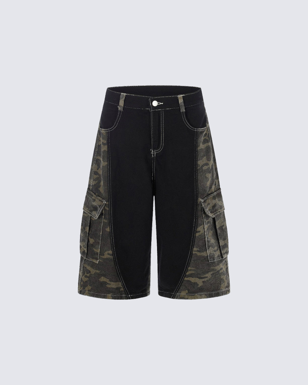 Contrast Panel Camo Utility Shorts New