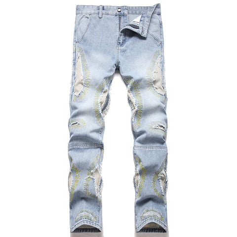 Mens Fashion Jeans Destroy embroidery thread balls 5720#