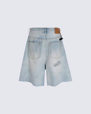 New Light Washed Distressed Denim Shorts