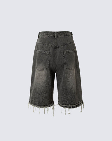 Vintage Graphic Washed Five-Length Denim Shorts