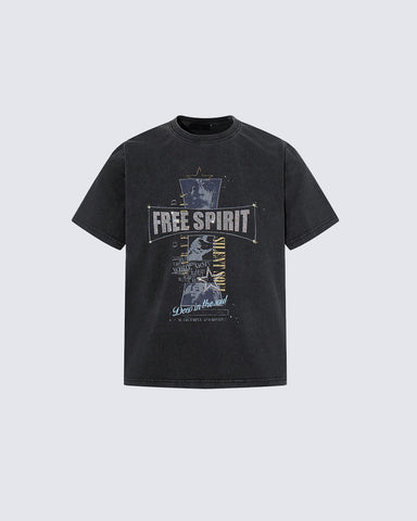 Retro-Style Washed Print Casual Short-Sleeved T-Shirt