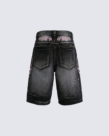 Distressed New Tribal Print Denim Shorts