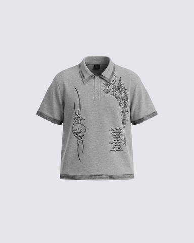 Vintage Gothic Cross Washed Polo Shirt