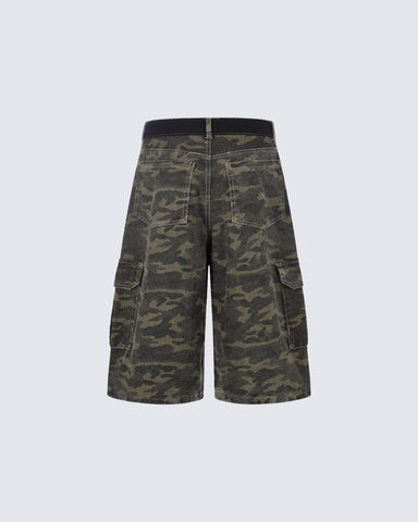 Contrast Panel Camo Utility Shorts New
