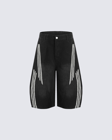 Side Stripe Panel Seven-Length Denim Pants