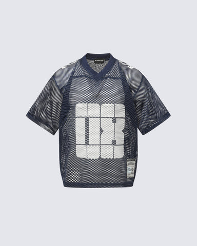 Mesh Cutout Loose V-neck Jersey