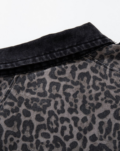 American Retro Leopard Print Patchwork Frayed Short-Sleeved Shirt