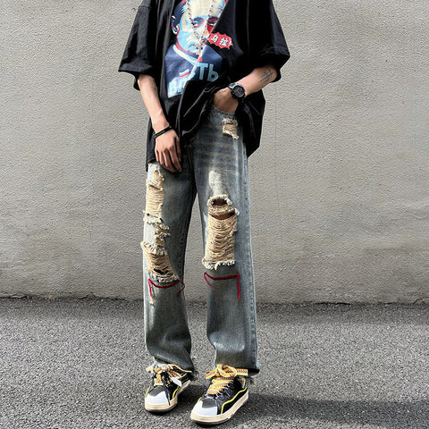 Men Jeans Ripped Jeans Men's Summer Retro Hiphop Wide Leg Pants