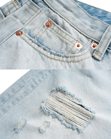 New Light Washed Distressed Denim Shorts