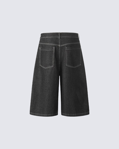 Flame Panel Seven-Length Denim Shorts