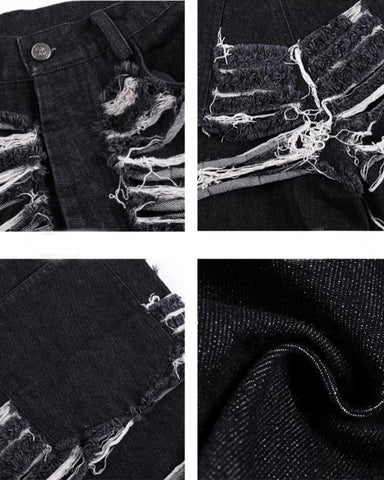 High-Street Knife-Cut Distressed Denim Shorts