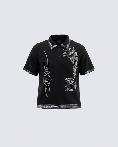 Vintage Gothic Cross Washed Polo Shirt