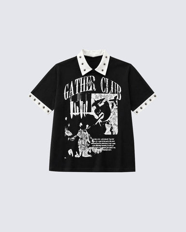 Graphic Stud Collar Contrast Tee