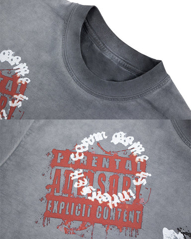 Grey Washed Graphic Print Short Sleeve T-Shirt